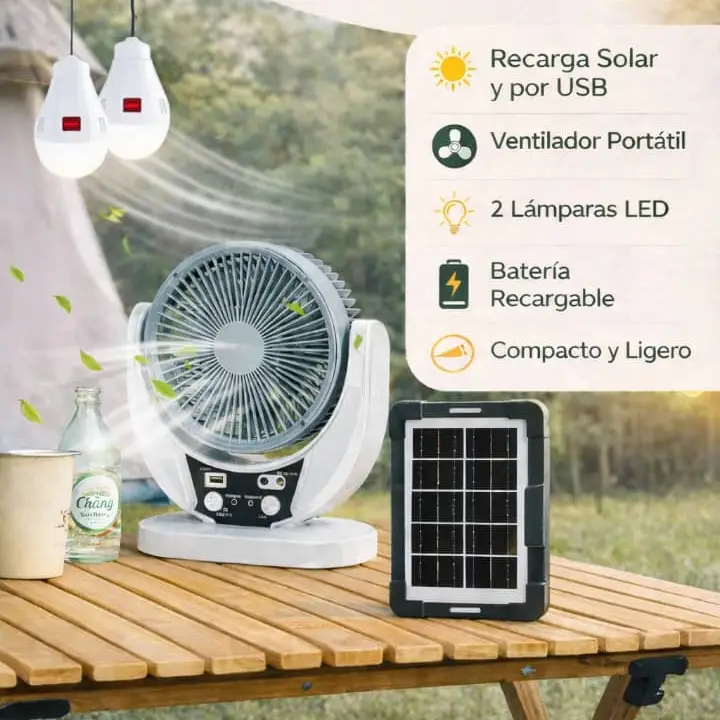 Ventilador recargable con panel solar y bombillos's photo #1