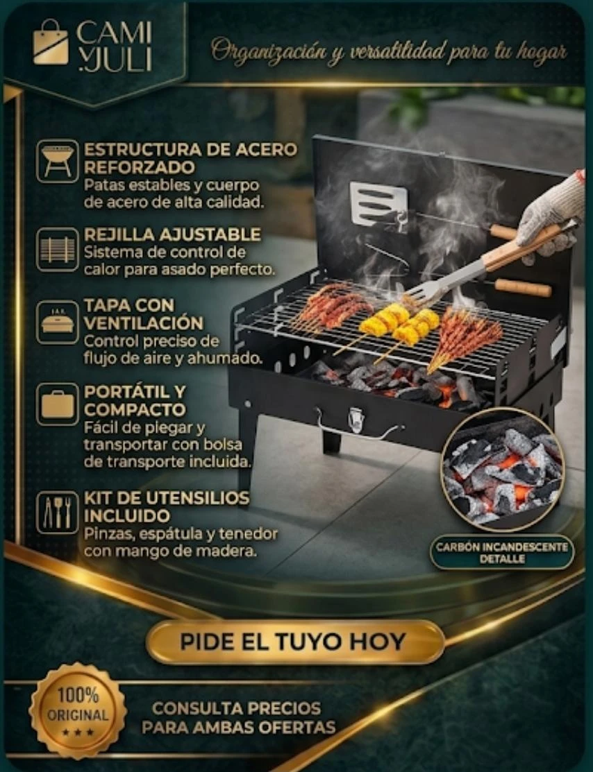 🔥 ¡Parrilla Portátil de Carbón: El Sabor del Asado Perfecto, Donde Quieras!'s foto | CamiJuly  |  BizneCubano