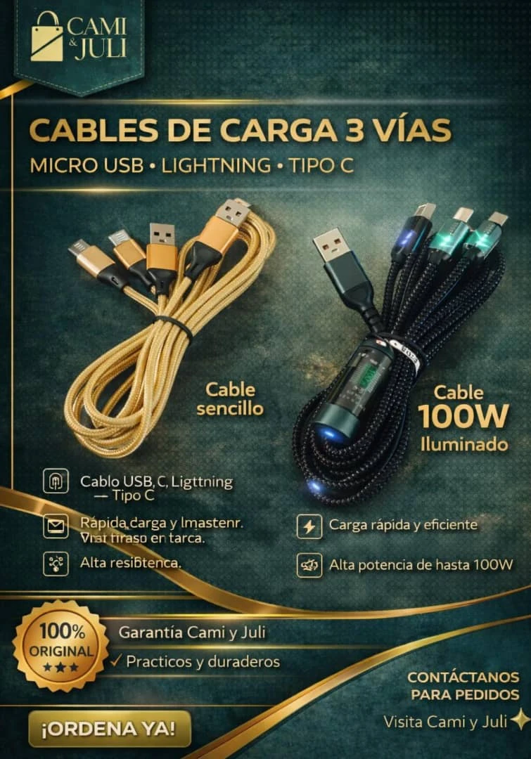 Cables de Carga 3 en 1 (Micro USB • Lightning • Tipo C)'s foto | CamiJuly  |  BizneCubano